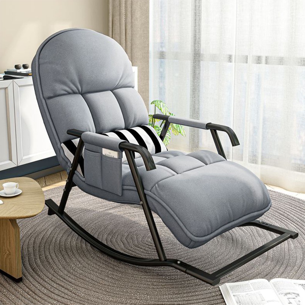 Rocking chair, rocking chair for living room, swing chair with 5-level adjustable backrest and footrest, outdoor rocking chair with side pockets. Suitable for living room, bedroom